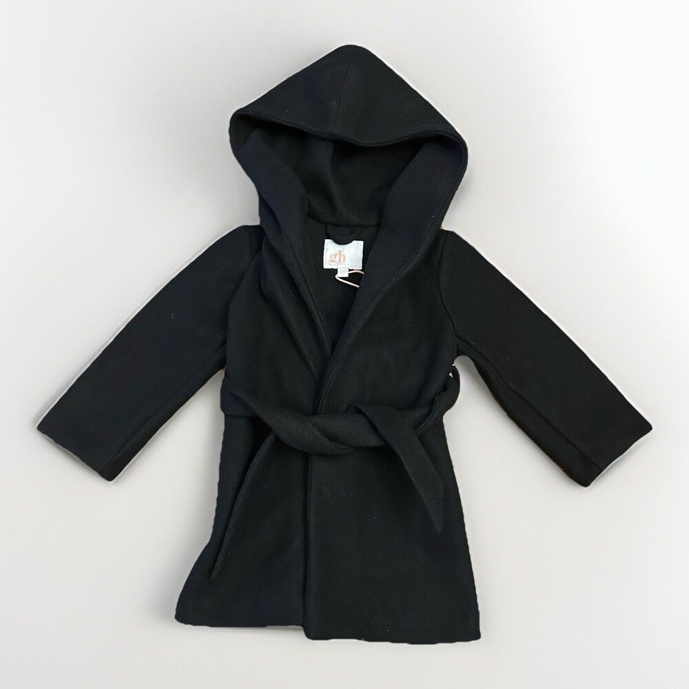 NWT GB Girls Size 2T 3T Black Hooded Peacoat Style Coat Waist Tie NEW